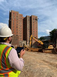 drone being flown on construction site